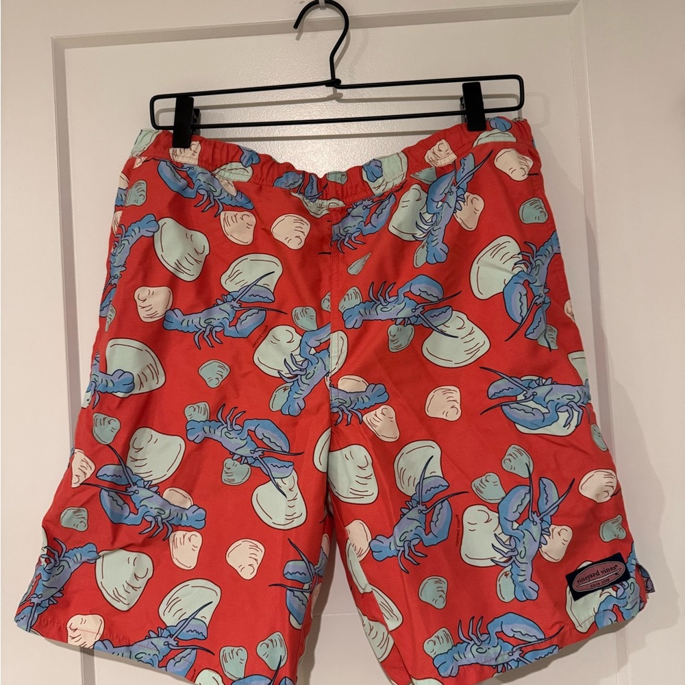 Men’s Vineyard Vines Lobster Print Red Swim Shorts